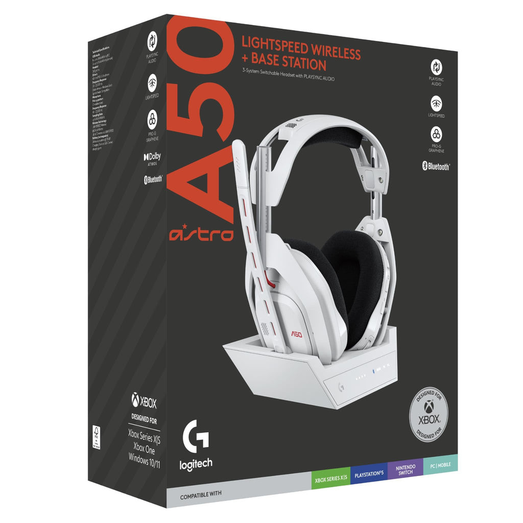 Logitech G Astro A50 LIGHTSPEED Wireless Gaming Headset + Base Station (White)